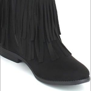 Black suede fringe boots
